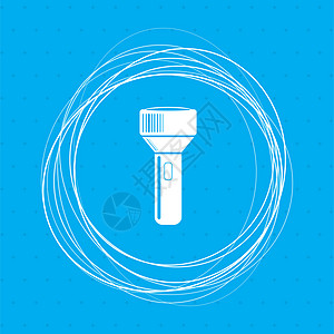 蓝色背景上的手电筒图标 周围有抽象圆圈 并为您的文本放置图片
