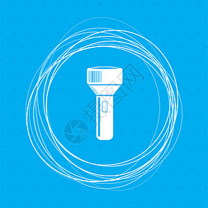 蓝色背景上的手电筒图标 周围有抽象圆圈 并为您的文本放置图片