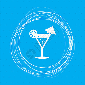 鸡尾酒派对 马提尼图标 在蓝色背景上 有抽象的圆圈 周围和你文字的位置图片