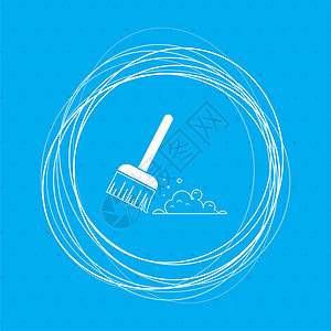 Broom 图标在蓝色背景上 周围有抽象的圆圈和文字的位置图片