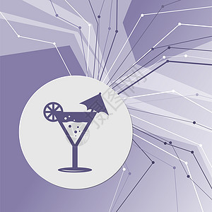 鸡尾酒派对 马提尼图标 在紫色抽象现代背景上 所有方向的线条 有您的广告空间图片