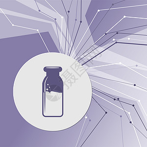 紫色抽象现代背景上的传统瓶牛奶图标 各个方向的线条 为您的广告留出空间图片