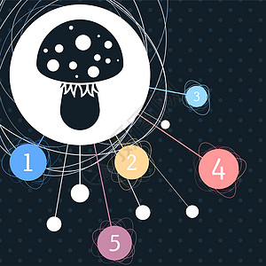 具有点背景和信息图表样式的飞木耳蘑菇图标图片