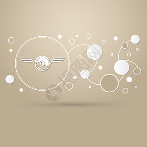 棕色背景中具有优雅风格和现代设计信息图的游戏图标中的 pokeball图片