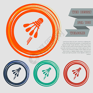 红色蓝色绿色橙色按钮上的图标为您的网站和带有空格文本的设计竞赛细绳框架电脑球拍羽毛球比赛插图闲暇羽毛图片