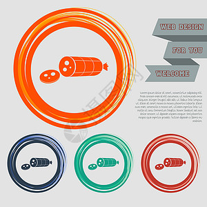 用红色 蓝色 绿色 橙色的纽扣 绘制网站和空间文字设计图纸 用烟熏香肠切除图标图片