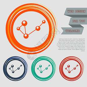 红色 蓝色 绿色 橙色按钮上的分子 用于网站和带有空间文字的设计图片