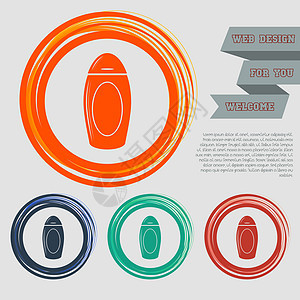 网站的红 蓝 绿 橙色按钮上的洗发水图标 以及带有空间文字的设计图片