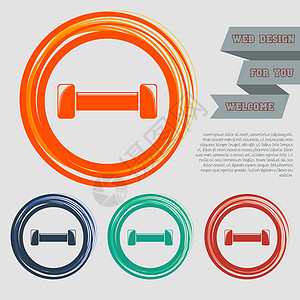 红 蓝 绿 橙色按钮上的哑铃图标 用于网站和空间文字设计图片