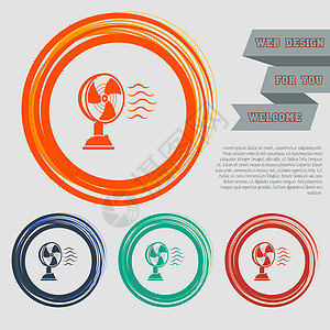 红 蓝 绿 橙色按钮上的风扇图标 用于网站和空间文字设计图片