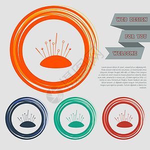 红色 蓝色 绿色 橙色按钮上的缝纫针图标为您的网站和带有空格文本的设计图片