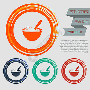 用于您网站的红色蓝色绿色橙色按钮上的粥图标和带空格文本的设计图片