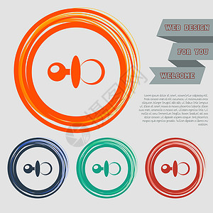 您网站的红色蓝色绿色橙色按钮上的婴儿奶嘴图标和带空格文本的设计图片