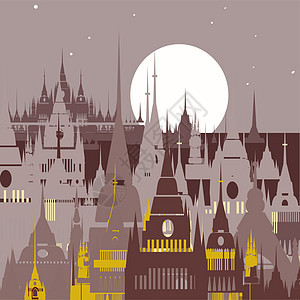 阿拉伯城镇的卡通背景绘画城堡乐趣城市房子天空大厦住宅天炉插图图片