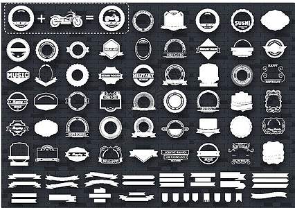 制作您的标签或标识概念集合集 复古风格的排版 徽章 框架 徽标 边框 丝带 徽章 横幅 符号 邮票和对象 矢量设计模板图片