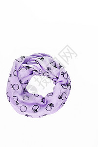 彩色时尚图案圆领围巾白色隔离围巾紫丁香服装丝绸紫色脖子蓝色边缘配饰头巾纺织品图片