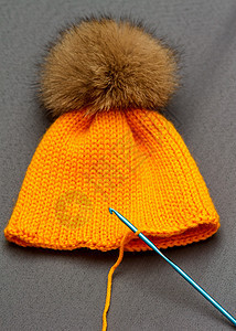 橙色手工制作的帽子爱好纤维艺术针织品橙子装饰品工艺衣服圆形灰色图片