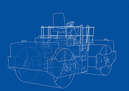 Ashalt 紧压器概述矢量蒸汽建筑路面建造技术滚筒推土机草图车辆蓝图图片