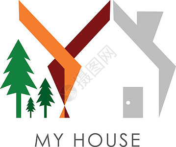 财产或住房业务的家庭和树木标志小屋生态代理人松树建筑商业建筑学公司公寓住宅图片