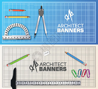 具有专业设备背景概念的建筑师木桌项目 矢量插图横幅办公室统治者工作乐器蓝图毫米文书设计学习建筑学图片