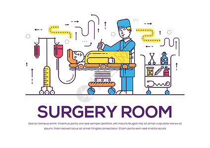 医生制作手术矢量轮廓概念 手术室的医务人员在医院的细线插图中为病人提供和手术 带有排版标语文字设计的横幅帮助房间操作临床工作情况图片