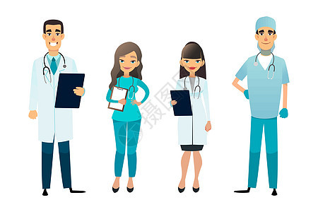 医生和护士团队 卡通医务人员 医疗团队的概念 医院的外科医生护士和治疗师 专业卫生工作者工人海报医师职员女士工作卡通片团体女性清图片