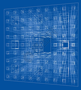 抽象框轮廓矢量渲染 3细胞正方形草图立方体网络商业迷宫艺术创造力科学图片