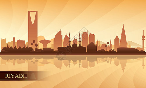 中东利雅得市天际月光背景海报景观建筑摩天大楼全景太阳明信片首都城市传统设计图片