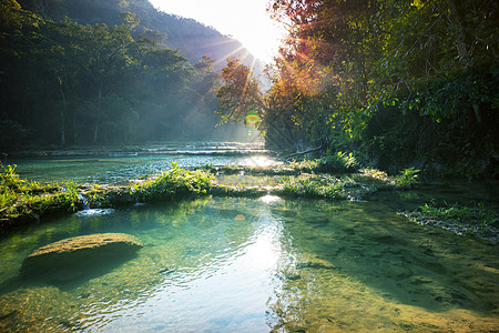 危地马拉的人才库水池旅游热带游泳衣森林地标遗产风景场景晴天图片