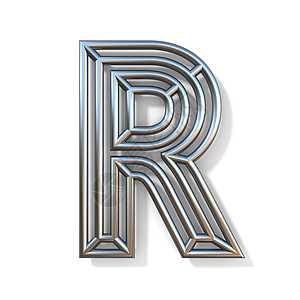 线轮廓字体字母 R 3设计白色渲染艺术元素圆形概念反射插图创造力图片