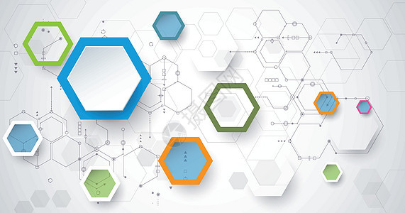 矢量图解电路板和3d纸面六边形背景 高科技数字技术和工程 数字电信技术概念 包括图片