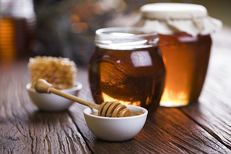 蜂巢加蜂窝蜜罐玻璃梳子乡村国家食物蜂蜜产品疗效甜点营养图片