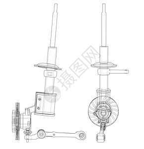 带制动盘轮廓的汽车阻尼器 韦克托运输车辆渲染减震器绘画螺旋团体摩托车维修插图图片