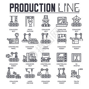 生产大纲图标收藏集 行业线性符号包 细线图标标志符号象形图和平面插图概念的现代模板图片