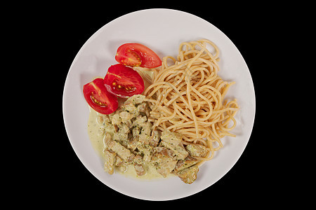 黑色的意大利面条和辣酱课程烹饪菜单午餐熏肉饮食餐厅美食桌子食谱图片