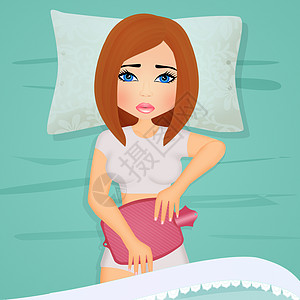 女孩在床上 肚子上装着热水袋药品插图疾病腹部经期痛经女士腹痛图片