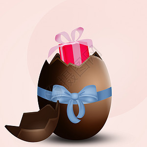 复活节巧克力蛋的惊喜甜点巧克力插图庆典丝带快乐礼物糖果宗教背景图片