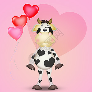 奶牛有心形的斑点插图问候语哺乳动物动物气球牛角明信片牛奶图片