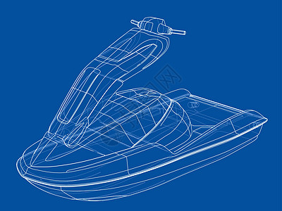 摩托艇素描 韦克托速度娱乐驾驶草图波浪者赛跑者运输工程渲染插图图片