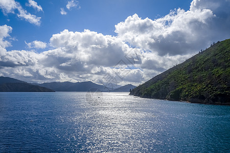 新西兰渡船海岸峡湾海滩农村海洋森林风景假期山脉图片