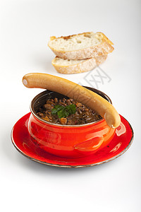 土豆汤 加法茶叶香菜起动机食物勺子蔬菜面包扁豆白色土豆午餐图片