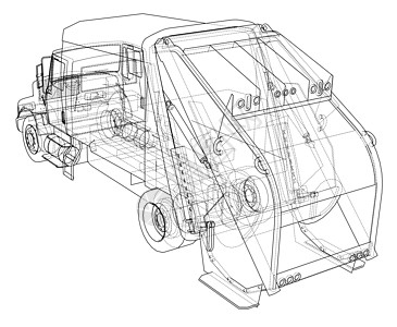 垃圾车概念 韦克托草图倾倒城市环境渲染小费绘画垃圾回收插图图片