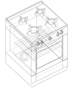 燃气灶概念 韦克托家庭工程绘画炊具渲染加热器火炉厨具厨房厨师图片