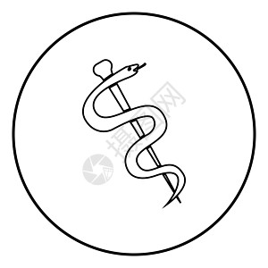 Caduceus 或 Asclepius 符号图标黑色矢量插图简单图像的工作人员医生药品圆圈医疗圆形药店螺旋卫生保健棍棒图片