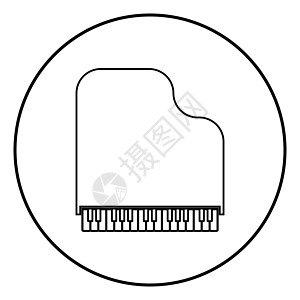 大钢琴图标黑色矢量插图简单图像乌木圆形爱乐乐器音乐声学圆圈工具键盘器官图片