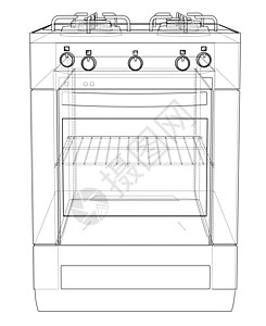 燃气灶概念 韦克托草图渲染绘画调节器插图焙烧炉厨房加热器火炉烹饪图片