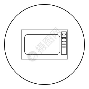 微波炉图标黑颜色在 circl烤箱技术厨房按钮家庭圆形器具热身烹饪黑色图片