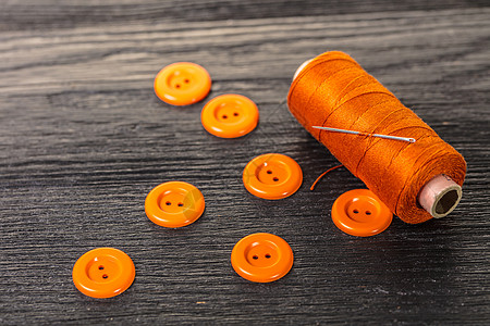 线轴和按钮针线活织物剪裁剪刀线程棉布爱好工艺工作橙子图片