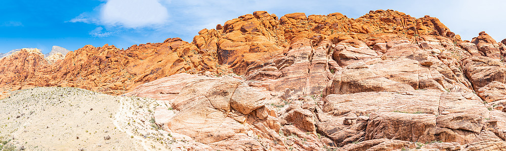 拉斯维加斯红岩峡谷远足蓝天国家低压地标砂岩梯形全景悬崖沙漠图片