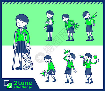 2tone 型女学生绿色西装外套 0女孩横幅女性关节膝盖制服痛苦肩膀疾病钢笔画图片